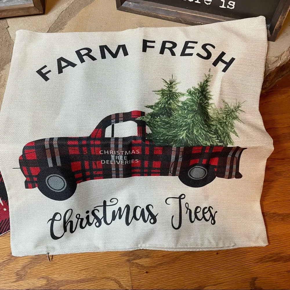 New Christmas Farmhouse Country Linen Buffalo Plaid Pillow Covers Set of…